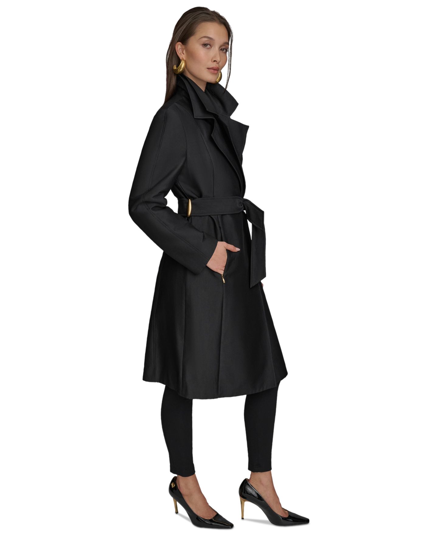 Женское пальто Donna Karan New York Double-Collar Trench, цвет: Чёрный — фото 4