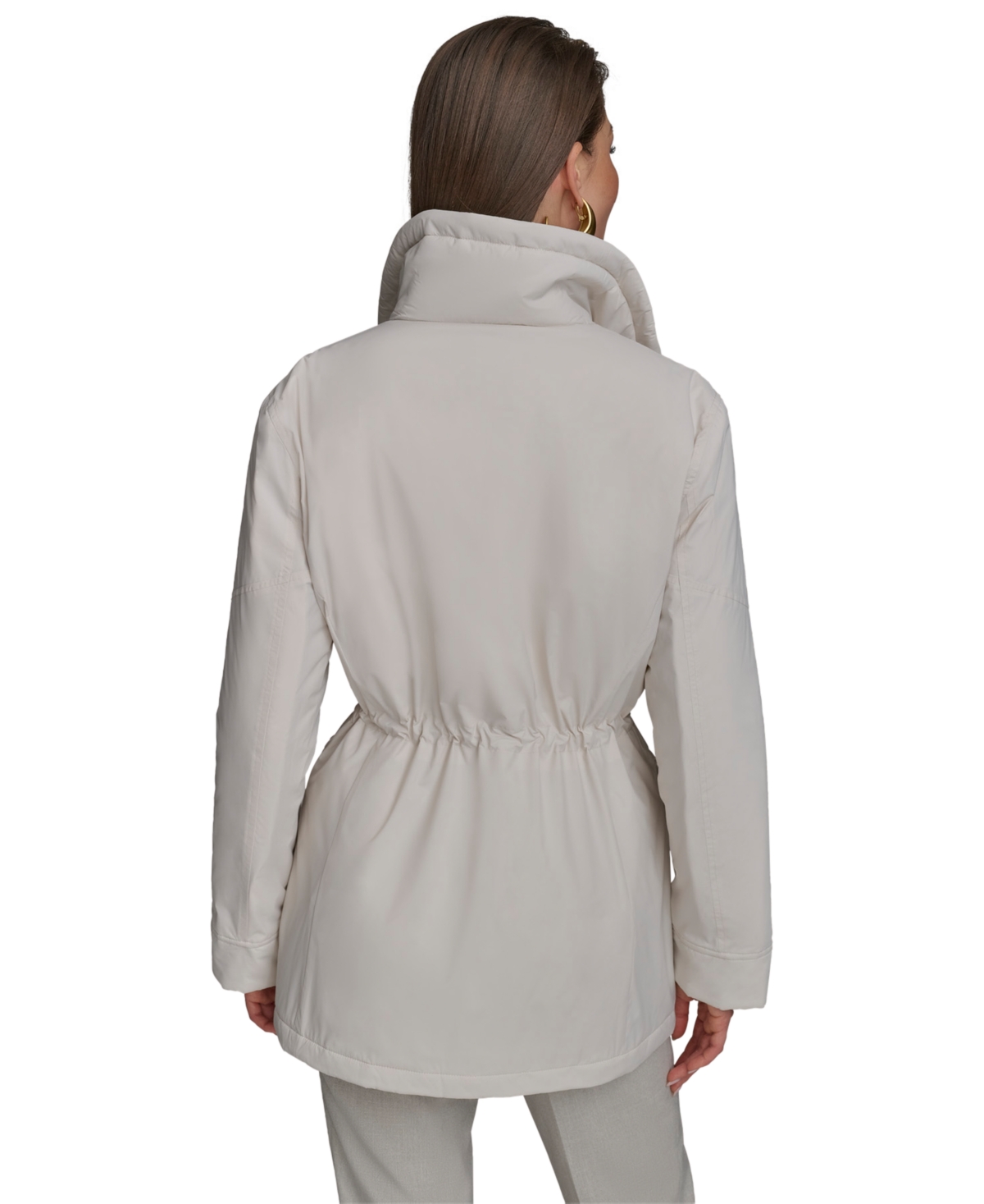 Donna Karan Women's Stand-collar Cinched-waist Coat In Cream