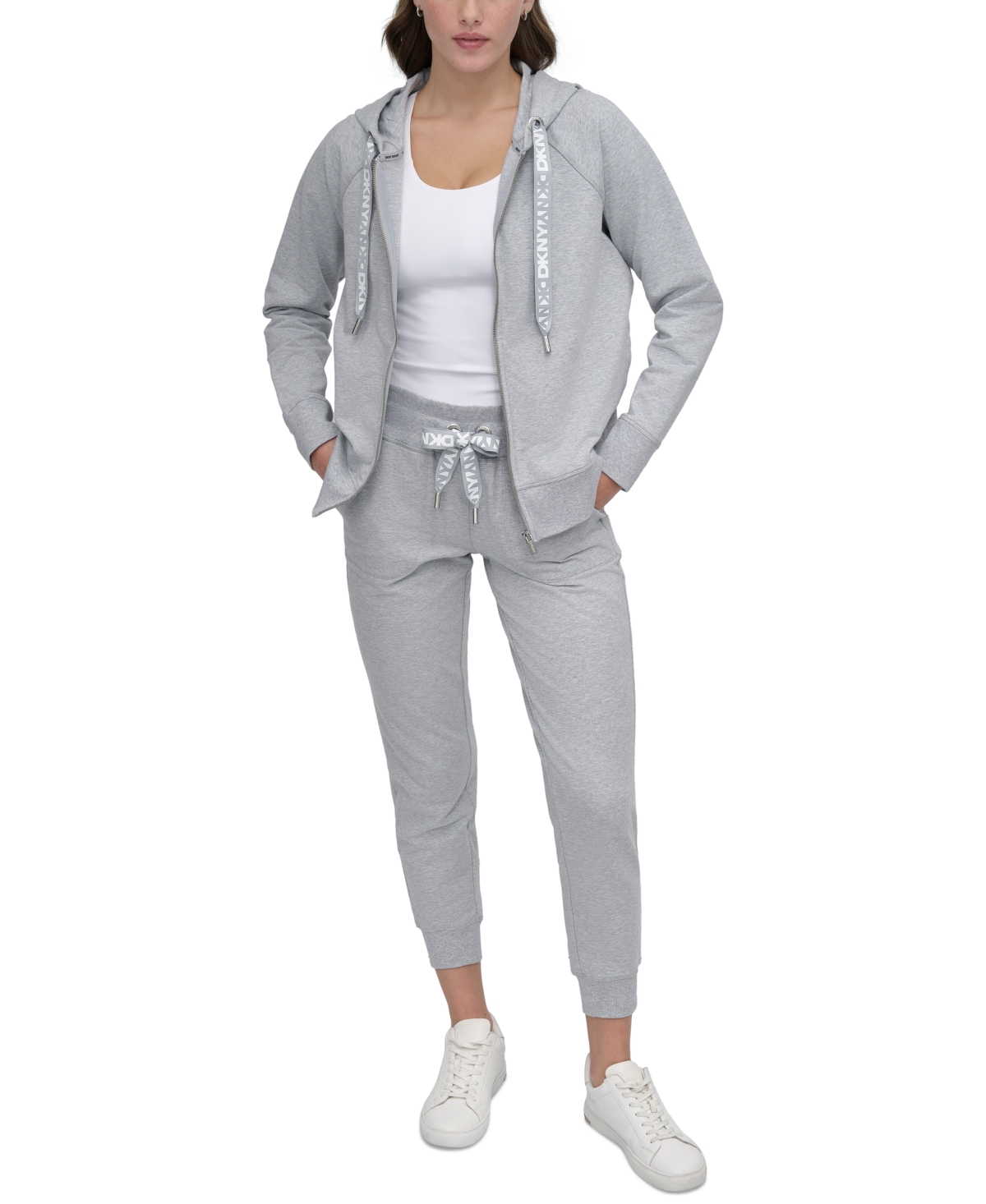 Dkny Sport Women's Two-Tone Zip-Front Long-Sleeve Hoodie - Pearl Hgr