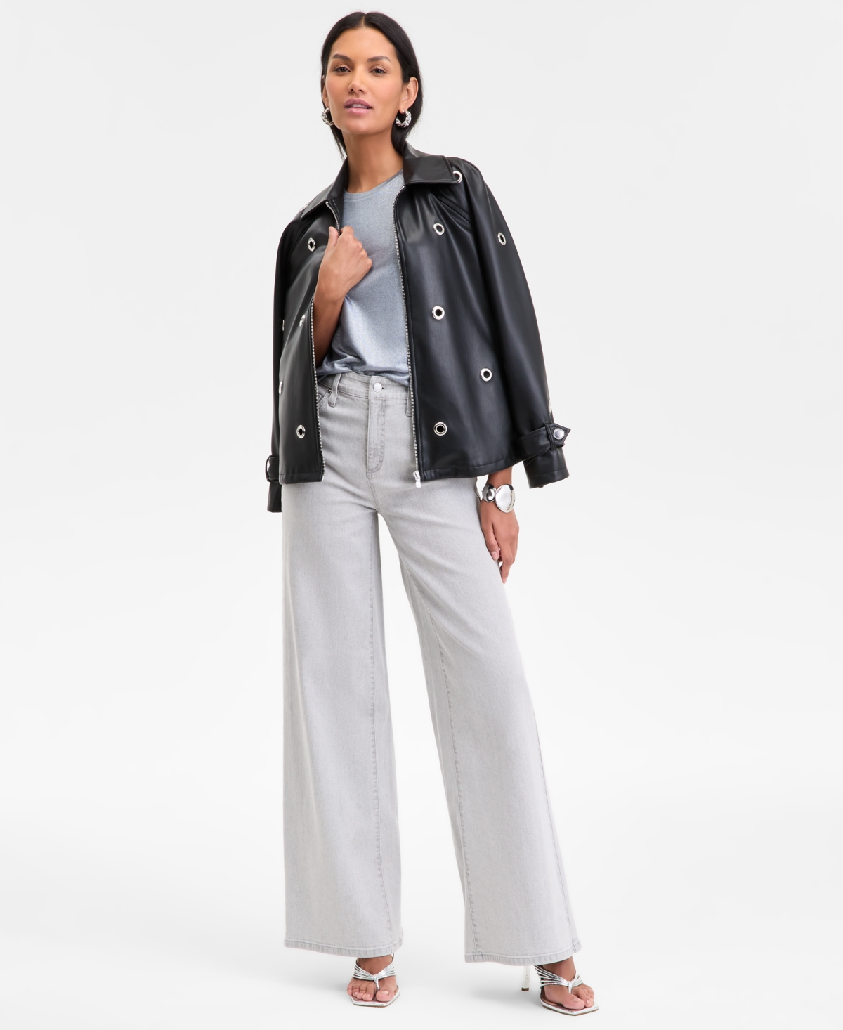 Inc International Concepts Women's Foil T-shirt, Exclusively At Macy's In Silver