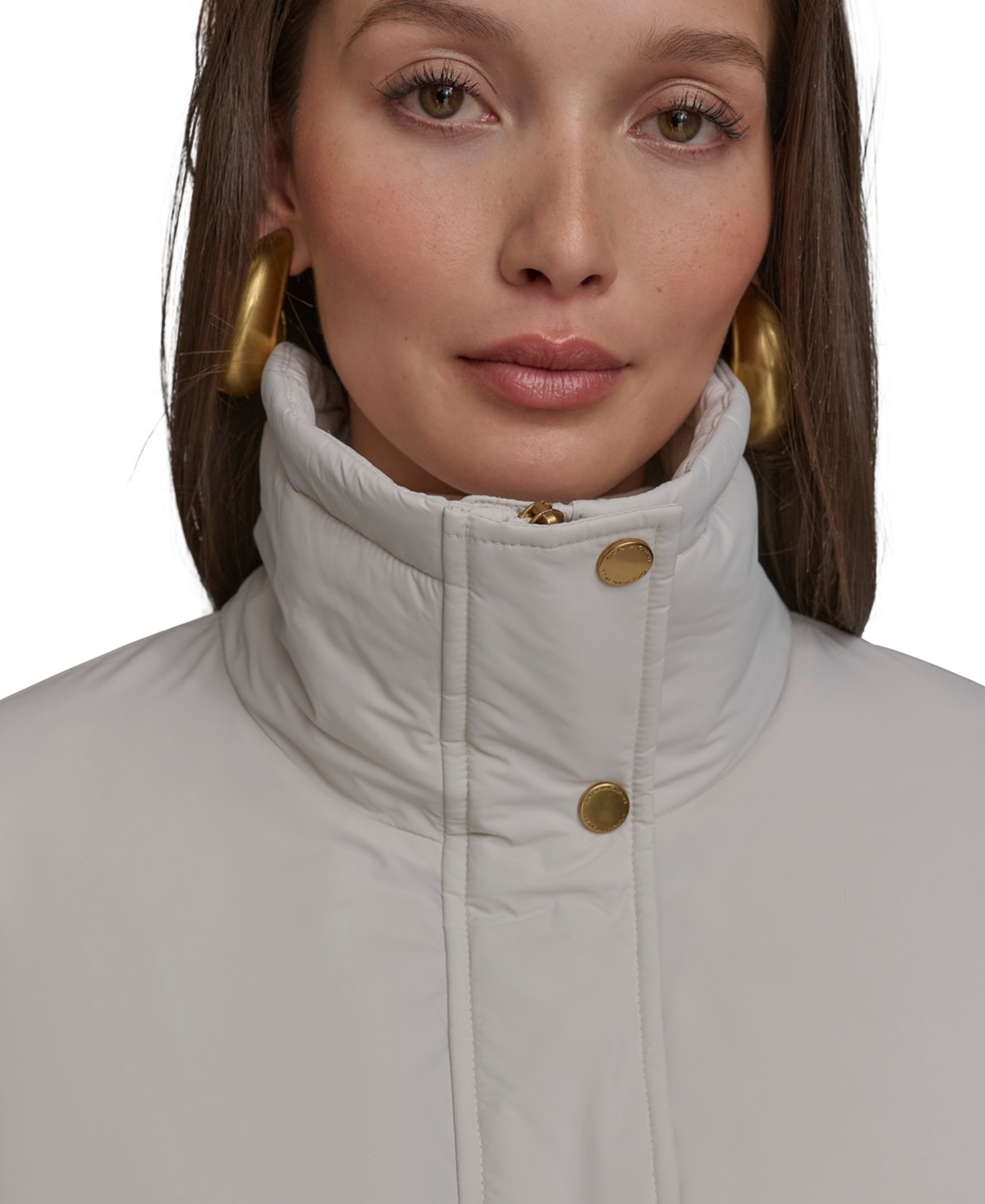 Donna Karan Women's Stand-collar Cinched-waist Coat In Cream