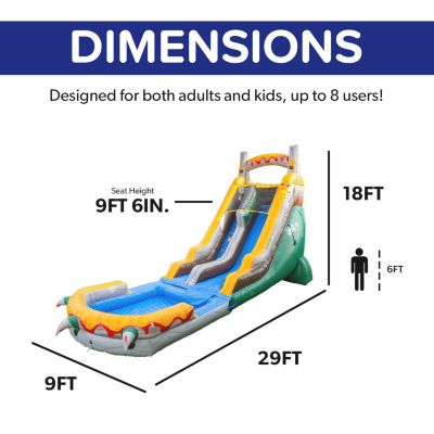 Herokiddo T-Rex 18' Water Slide with Detachable Pool & Air Blower, Tall Seating Height, Commercial Grade, 100% PVC Vinyl, Summer Fun, Outdoor Play, Blow Up Inflatable
