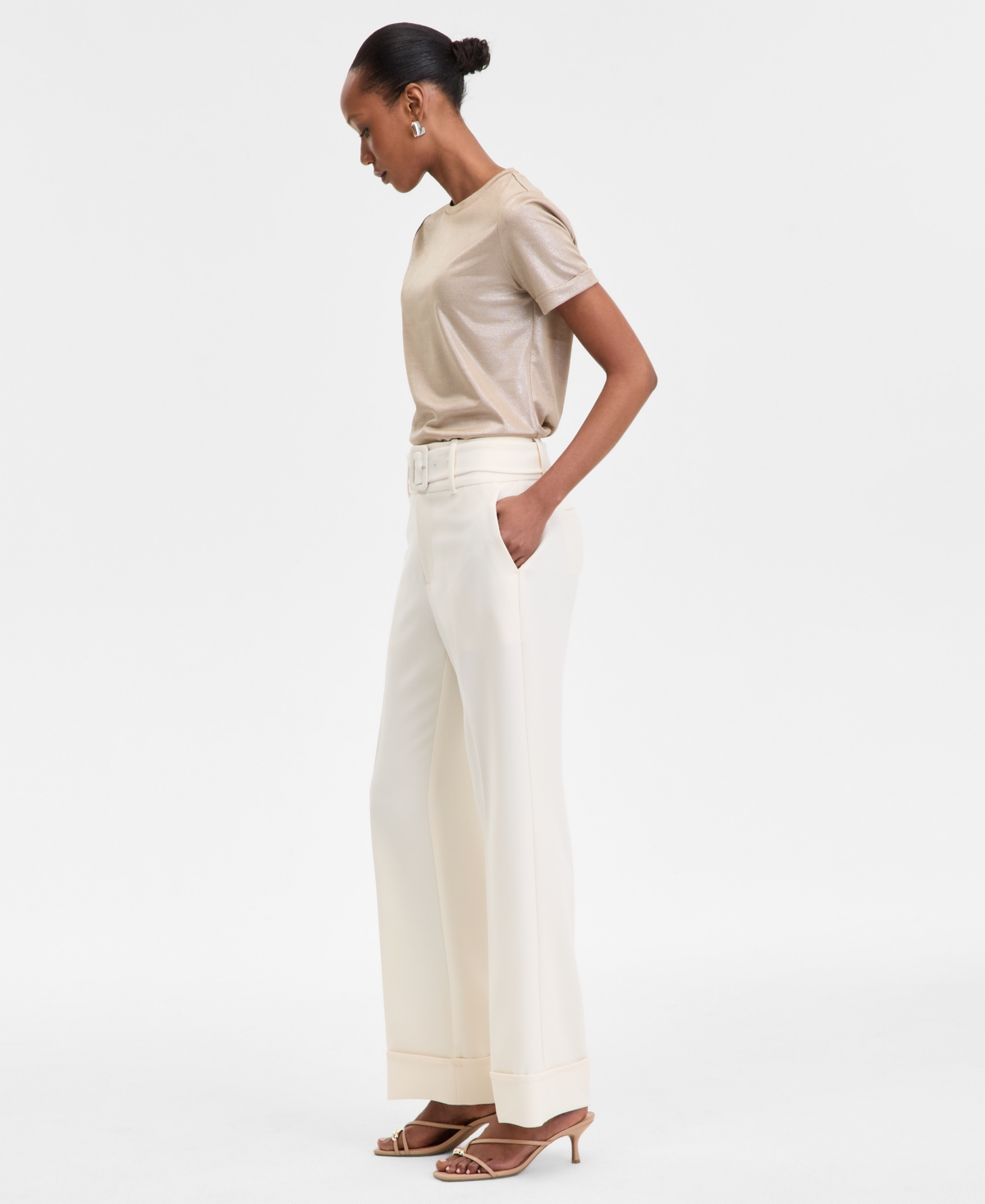 Inc International Concepts Women's High-rise Belted Cuffed Pants, Exclusively At Macy's In Vintage Cr