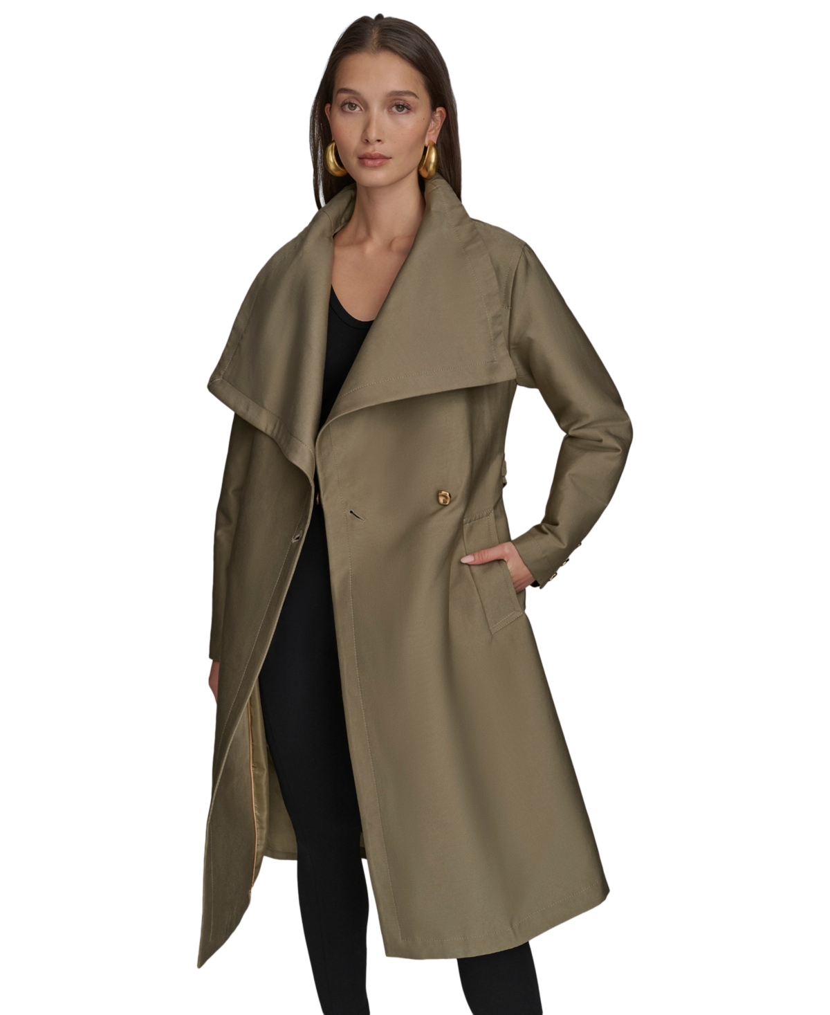Shop Donna Karan Women's Draped-neck Trench Coat In Terragon