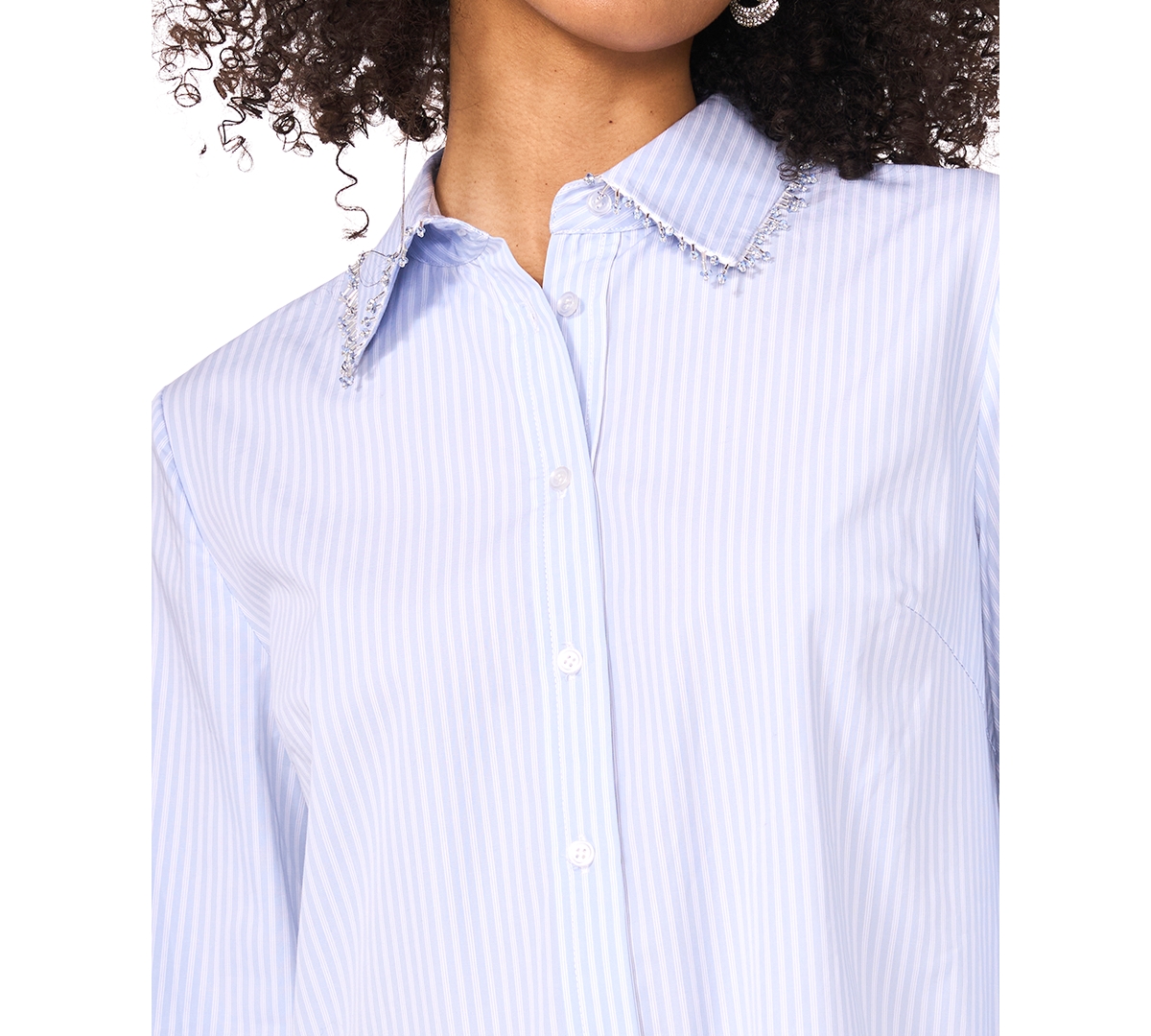 1.state Women's Embellished-collar Tiered Cotton Dress In Windward Blue