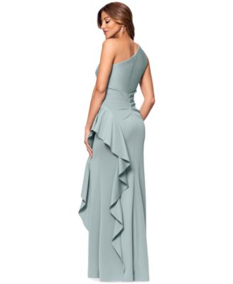 Petite Gathered-Waist One-Shoulder Evening Gown