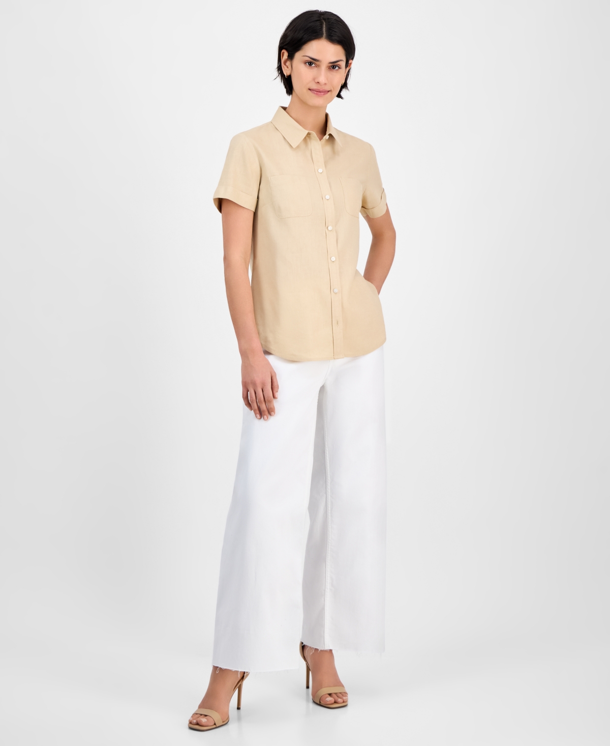 Nautica Jeans Women's Linen-blend Camp Shirt In Irish Cream