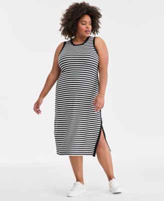 On 34th - Trendy Plus Size Striped Tank Midi Dress