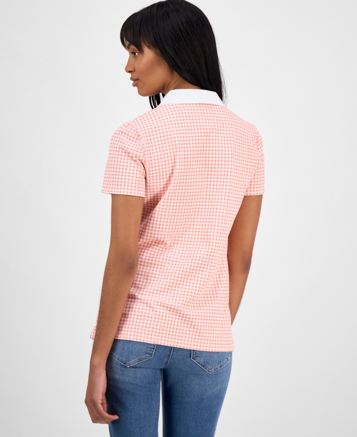 Nautica Jeans Women's Gingham Polo Shirt In Bloom,bright White