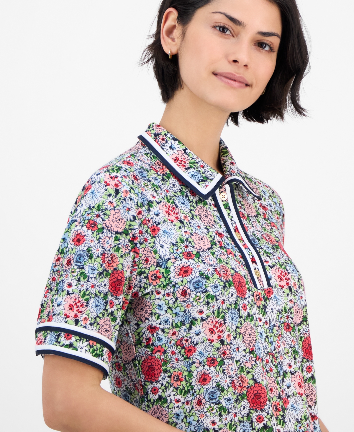 Nautica Jeans Women's Floral-print Polo Shirt In Bloom Multi