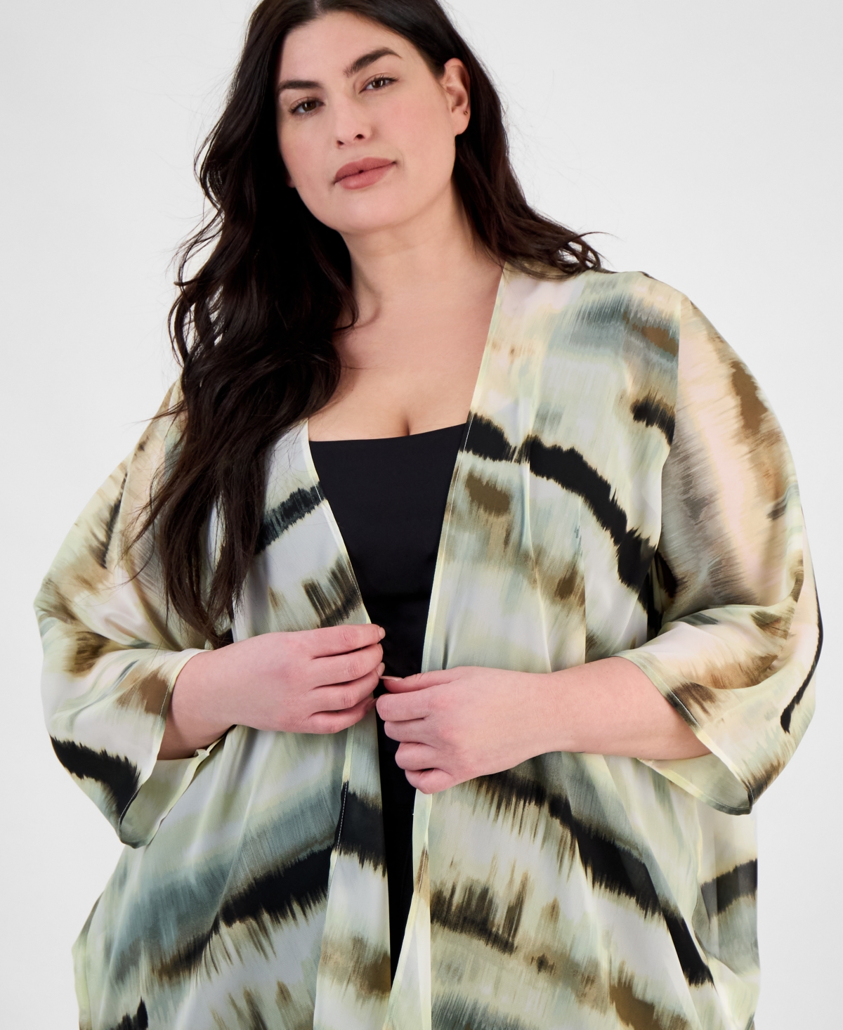 ANNE KLEIN PLUS SIZE CHIFFON KIMONO 
