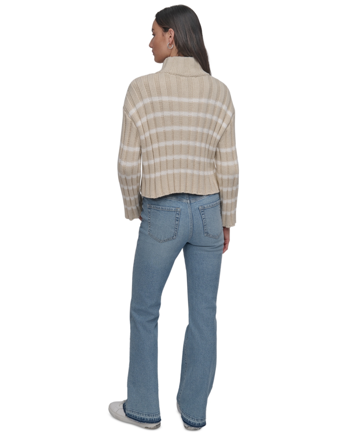Shop Dkny Jeans Women's Cotton Mock-neck Zip-up Cardigan In Kxy - Ltct Kh,ivory