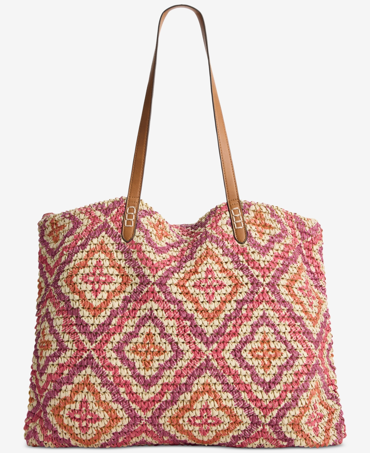 Extra-Large Geo Pattern Straw Tote, Exclusively at Macy's - Geometric Print