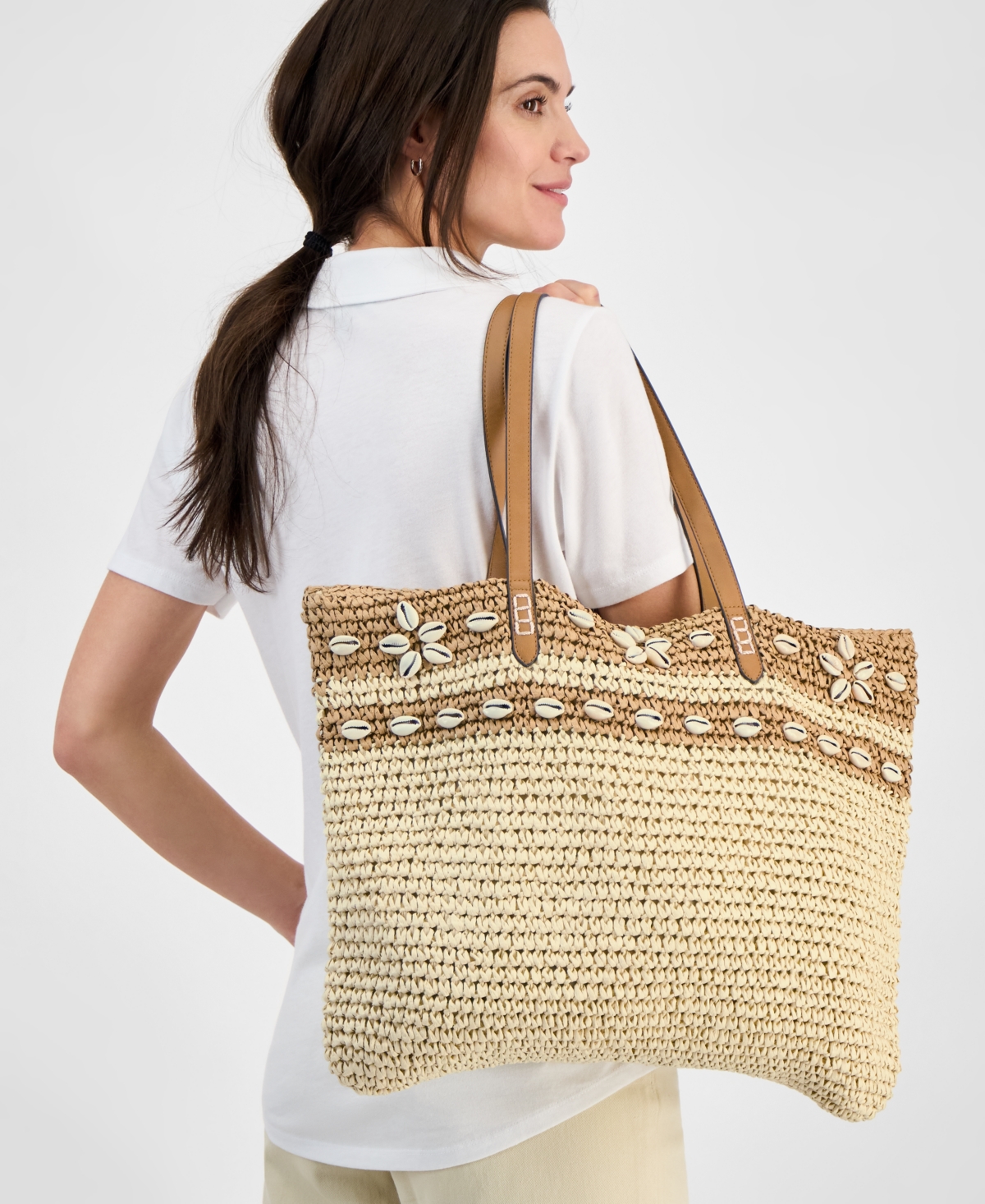 Style & Co Extra-large Shell Straw Tote, Exclusively At Macy's In Seashells Q1 25