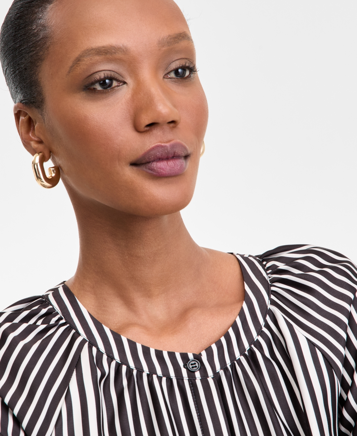 Inc International Concepts Women's Geo-print Split-neck Blouse, Exclusively At Macy's In Tyra Strip