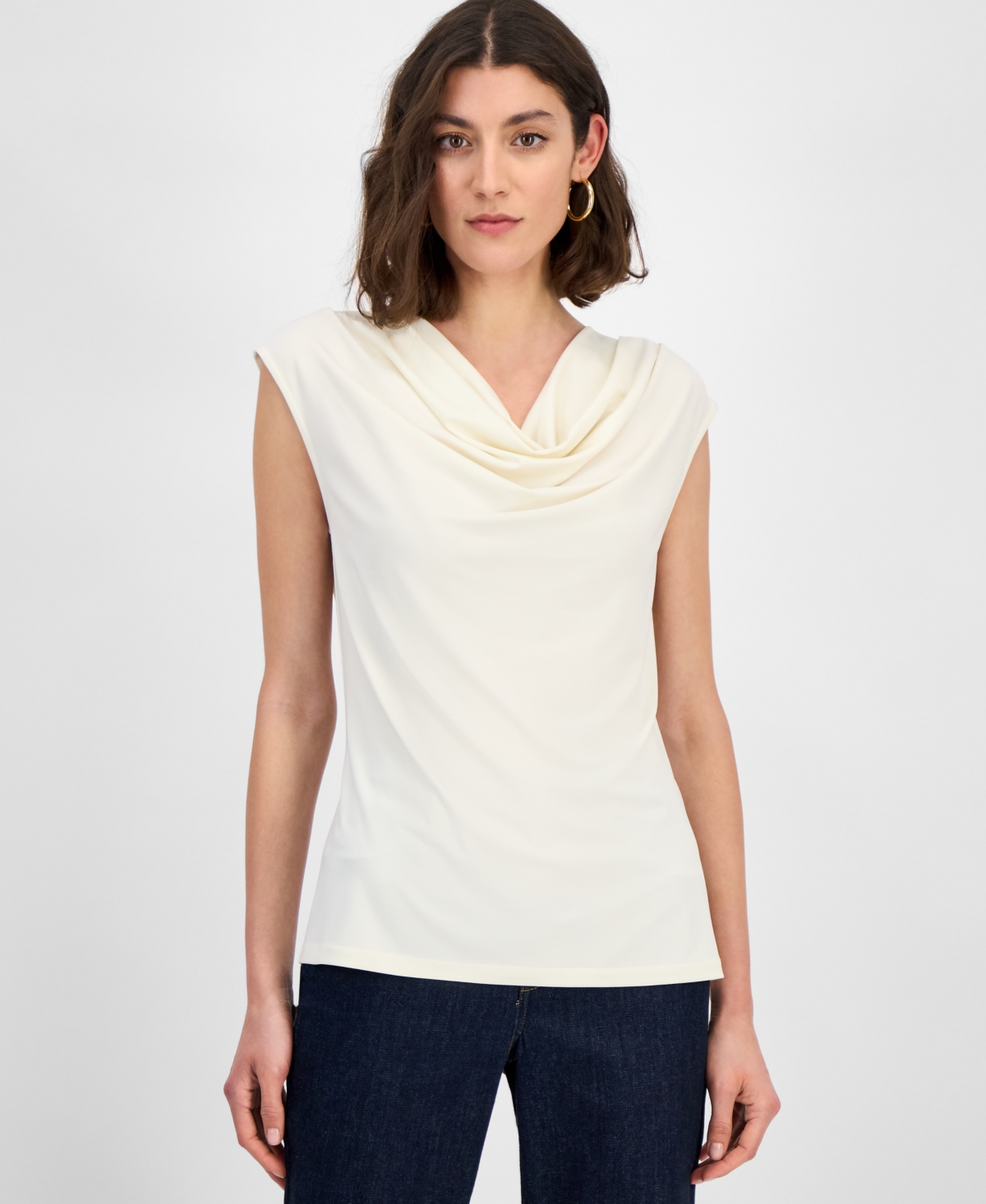 Inc International Concepts Women's Sleeveless Cowlneck Blouse, Exclusively At Macy's In Vintage Cr