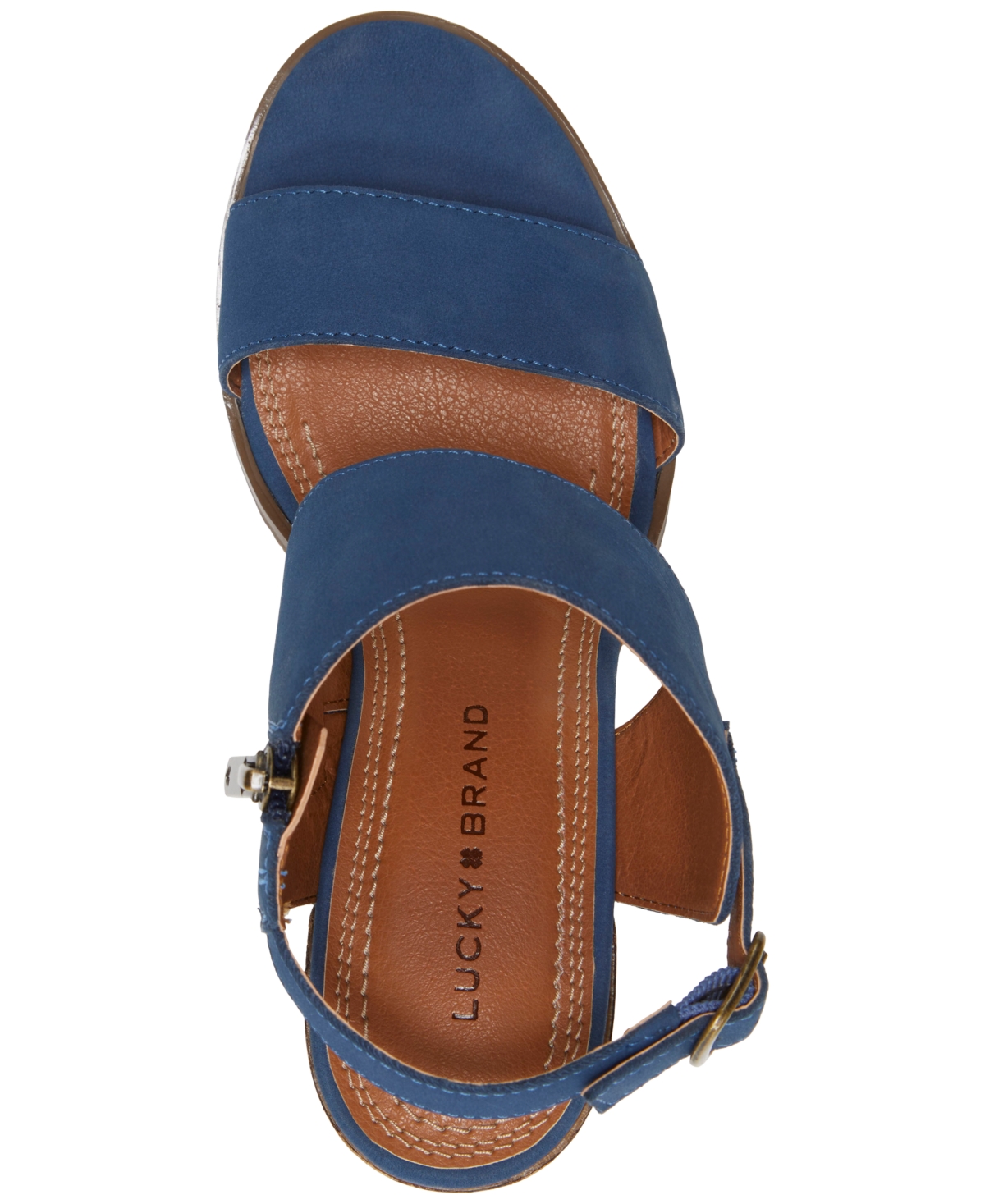 Shop Lucky Brand Women's Dinzin Two-strap Block-heel Sandals In Dark Chambray,blue