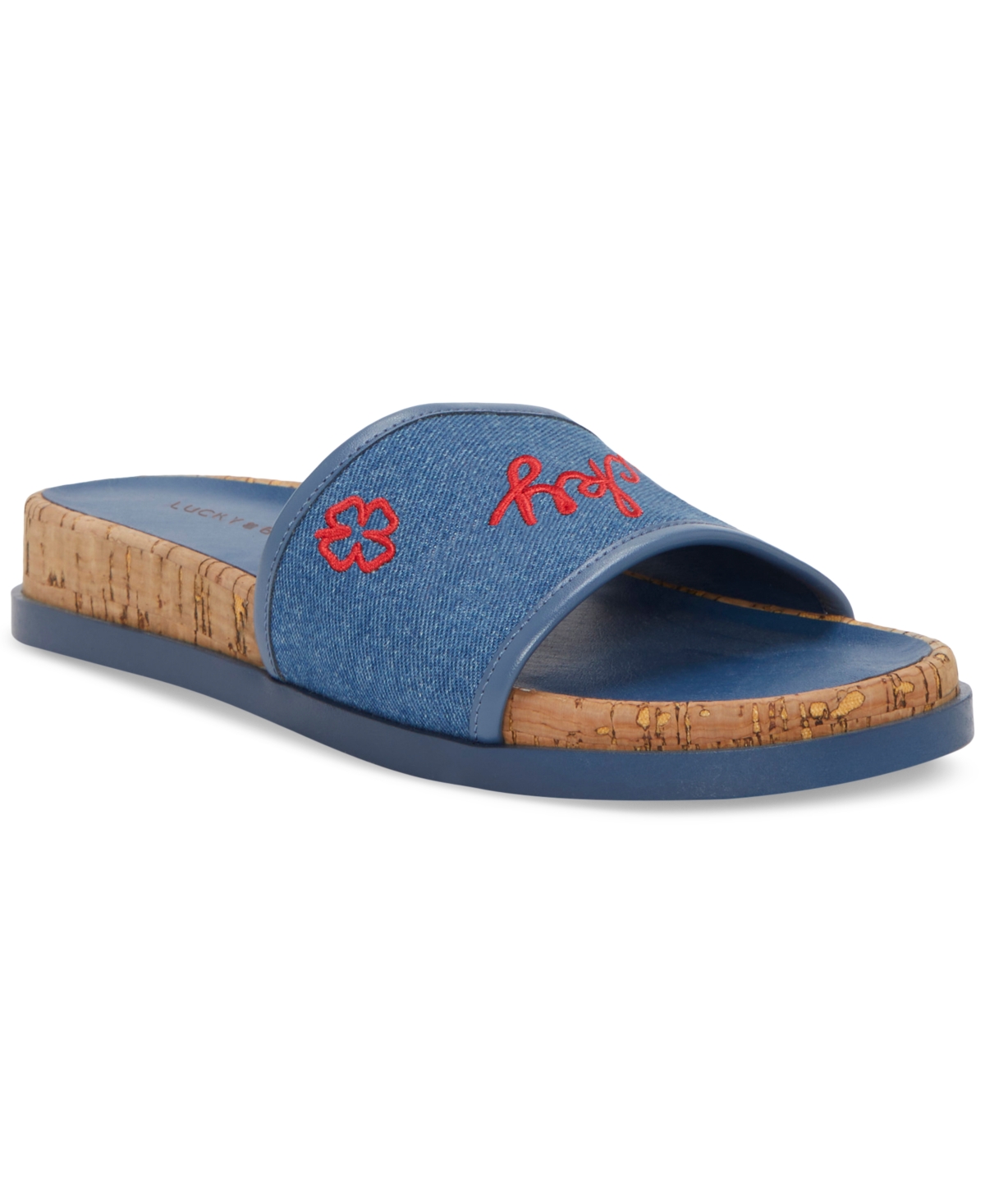 Shop Lucky Brand Women's Dylina Cork Platform Slide Sandals In Light Washed Blue Denim