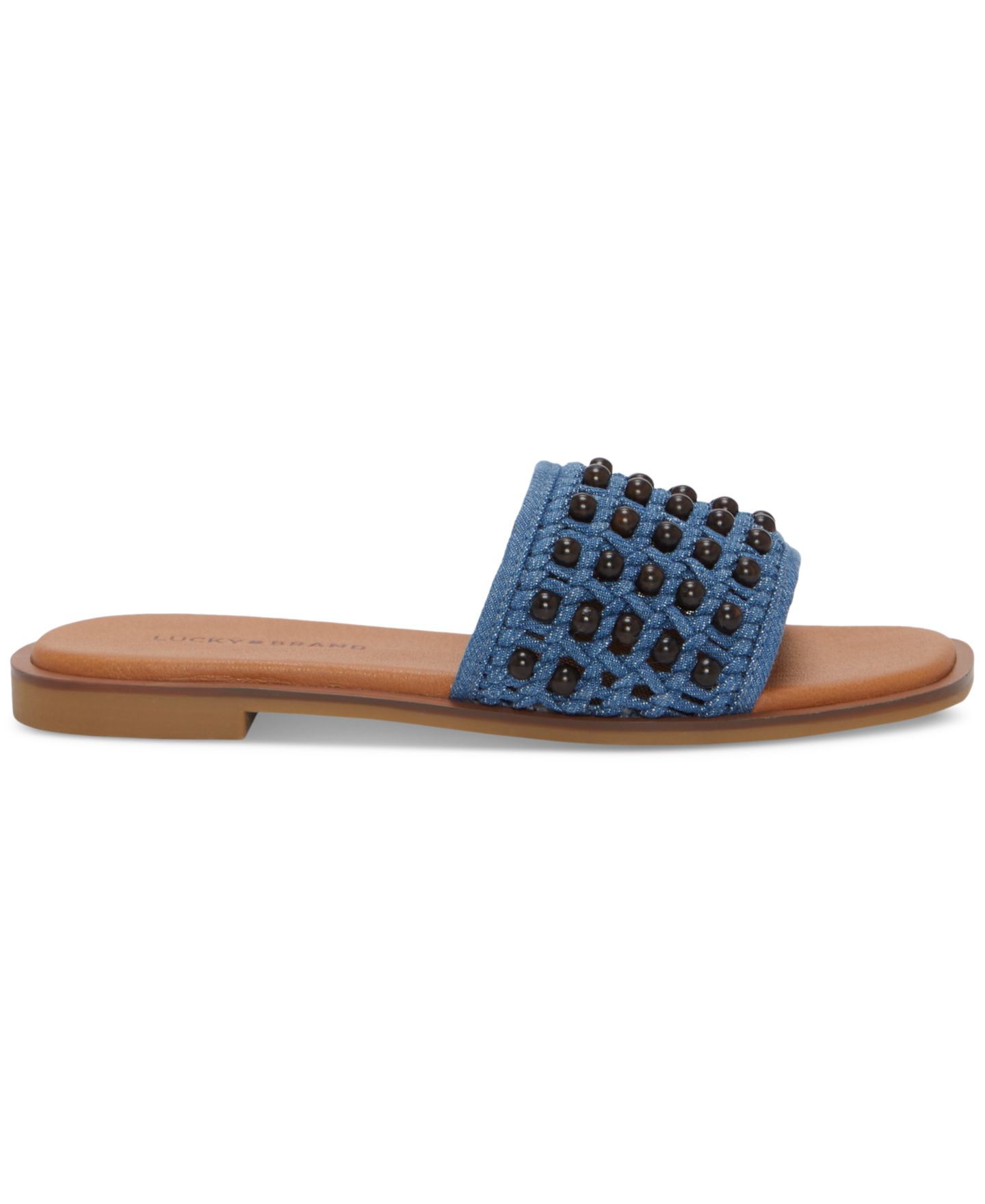 Женские сандалии Lucky Brand Gidya Beaded Slide Flat, цвет: Средний синий / Коричневый — фото 2