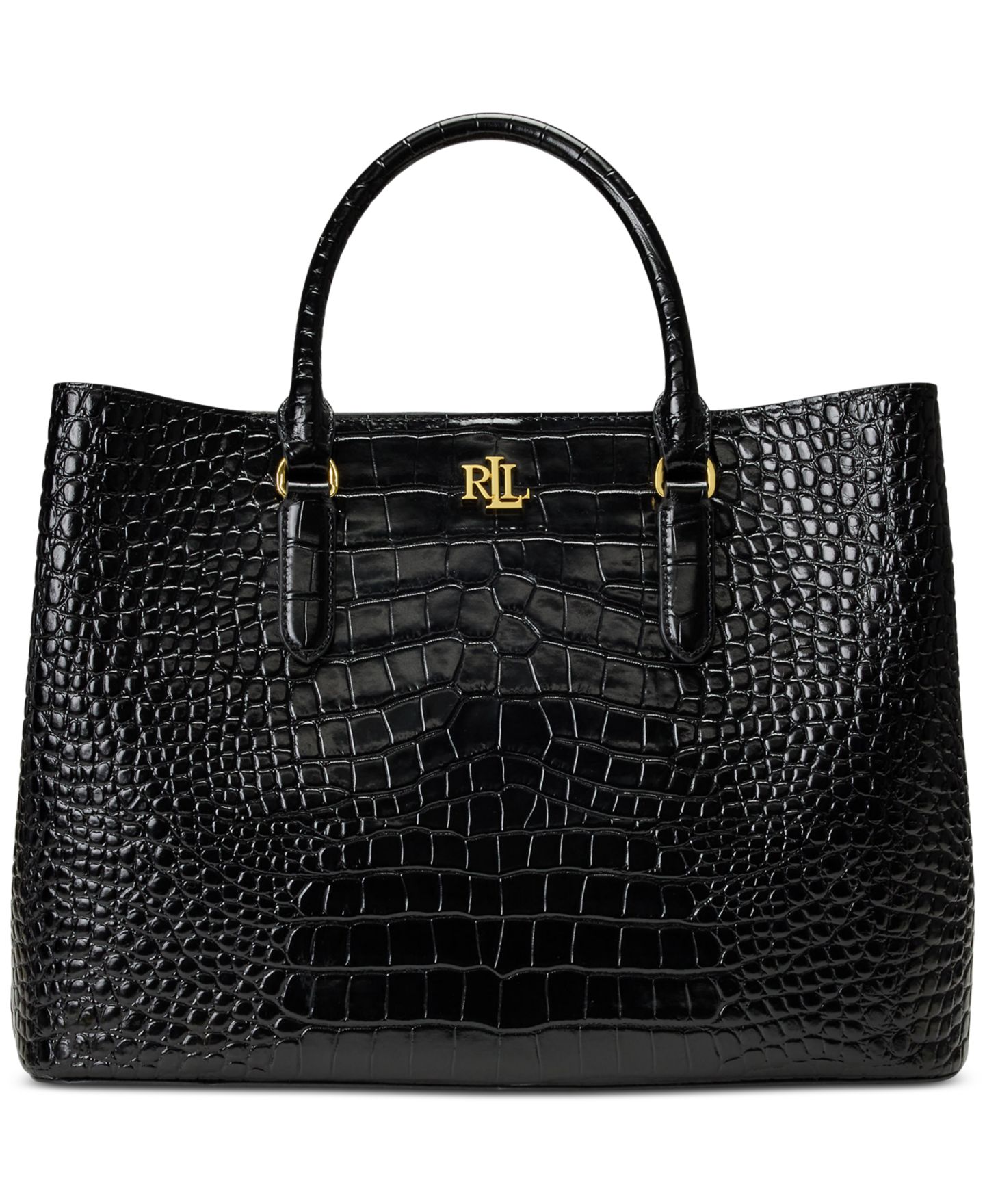 Женская сумка Lauren Ralph Lauren Marcy Large Embossed Satchel, цвет: Чёрный / Золотой — фото 1