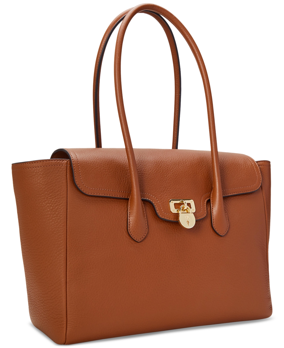 Ralph Lauren Pebbled Leather Large Tanner Satchel In Lauren Tan