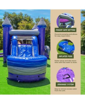 Purplish Castle Commercial Grade Bounce House Water Slide with Splash Pool for Kids and Adults (with Blower), 15oz PVC Vinyl, Basketball Hoop, Wet Dry Combo, Outdoor Indoor, Big Inflatable