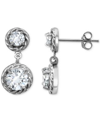 Cubic Zirconia Rope Frame Double Drop Earrings in 18k Gold-Plated Sterling Silver