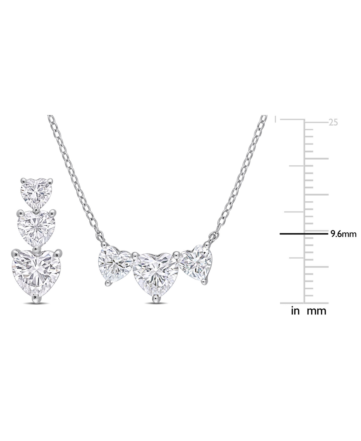 Macy's 2-pc. Set Moissanite Triple Heart Pendant Necklace & Matching Stud Earrings (5-1/2 Ct. T.w.) In Ster In Moissanite