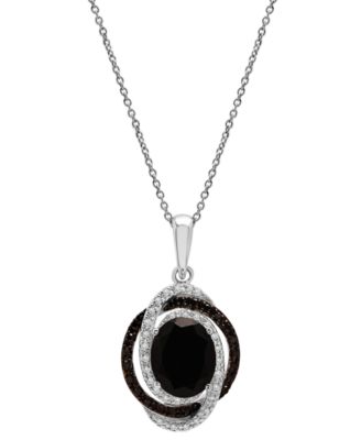 Macy's - Onyx & Black & White Diamond (1/5 ct. t.w.) Interlocking Ring 18" Pendant Necklace in Sterling Silver