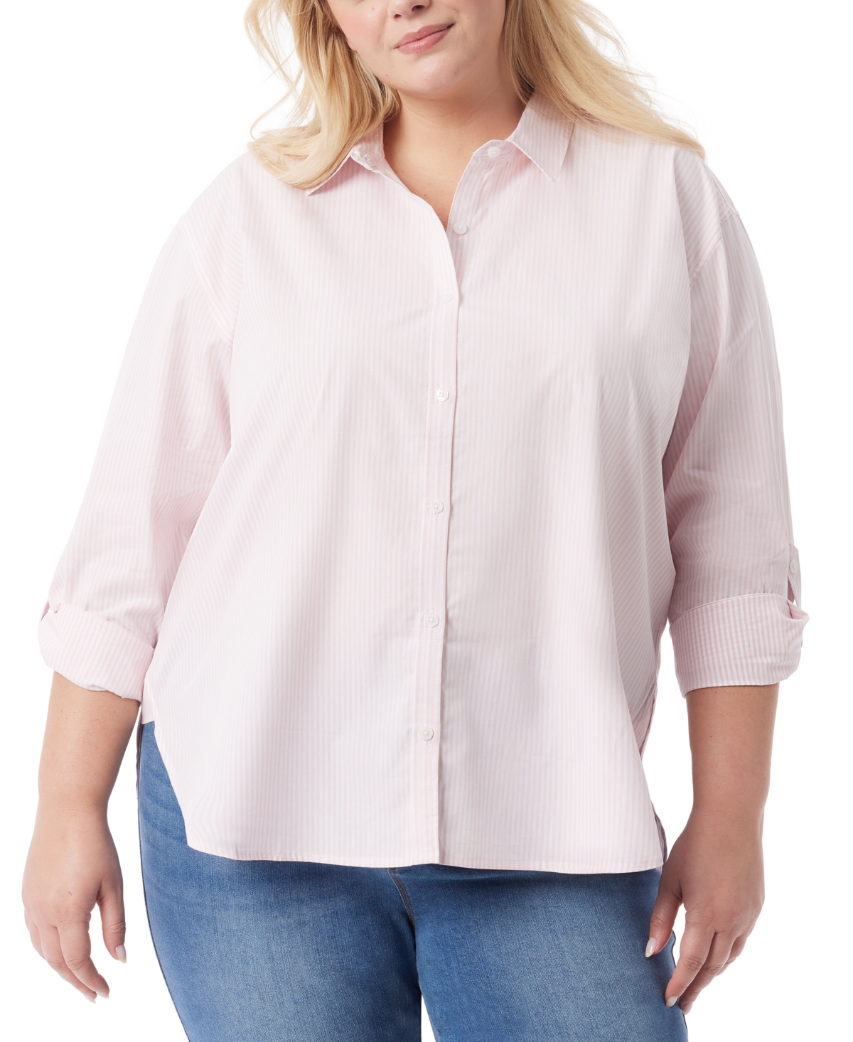 Plus Size Amanda Cotton Oversized Printed Shirt - Oleander Garden