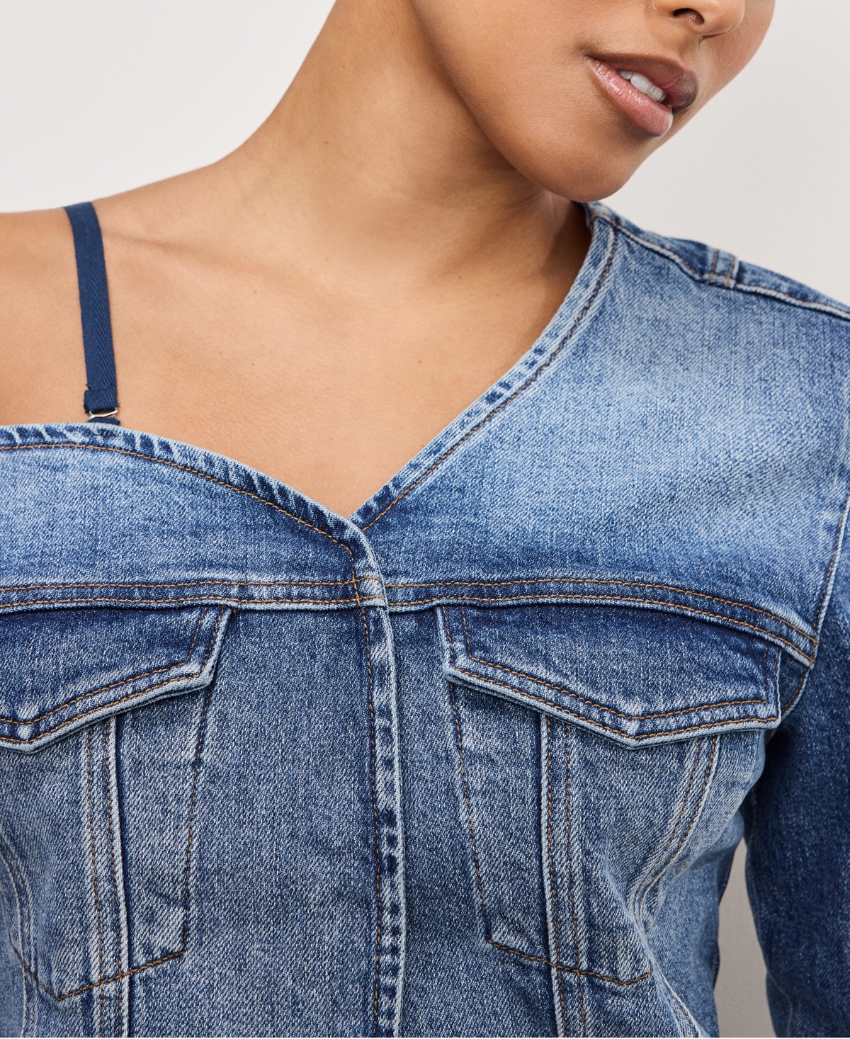 Shop Good American Women's Asymmetric-neck Denim Shirt In Indigo