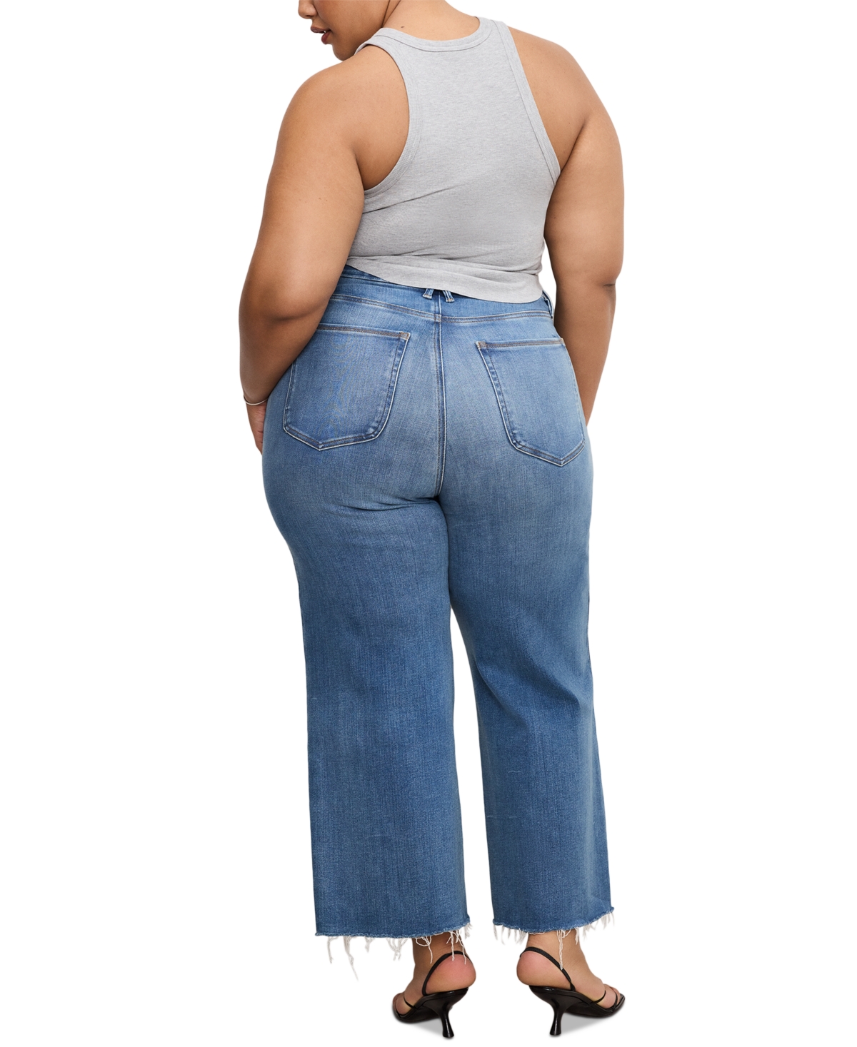 Good American Women's Soft-tech Good Waist Palazzo Cropped Jeans In Indigo