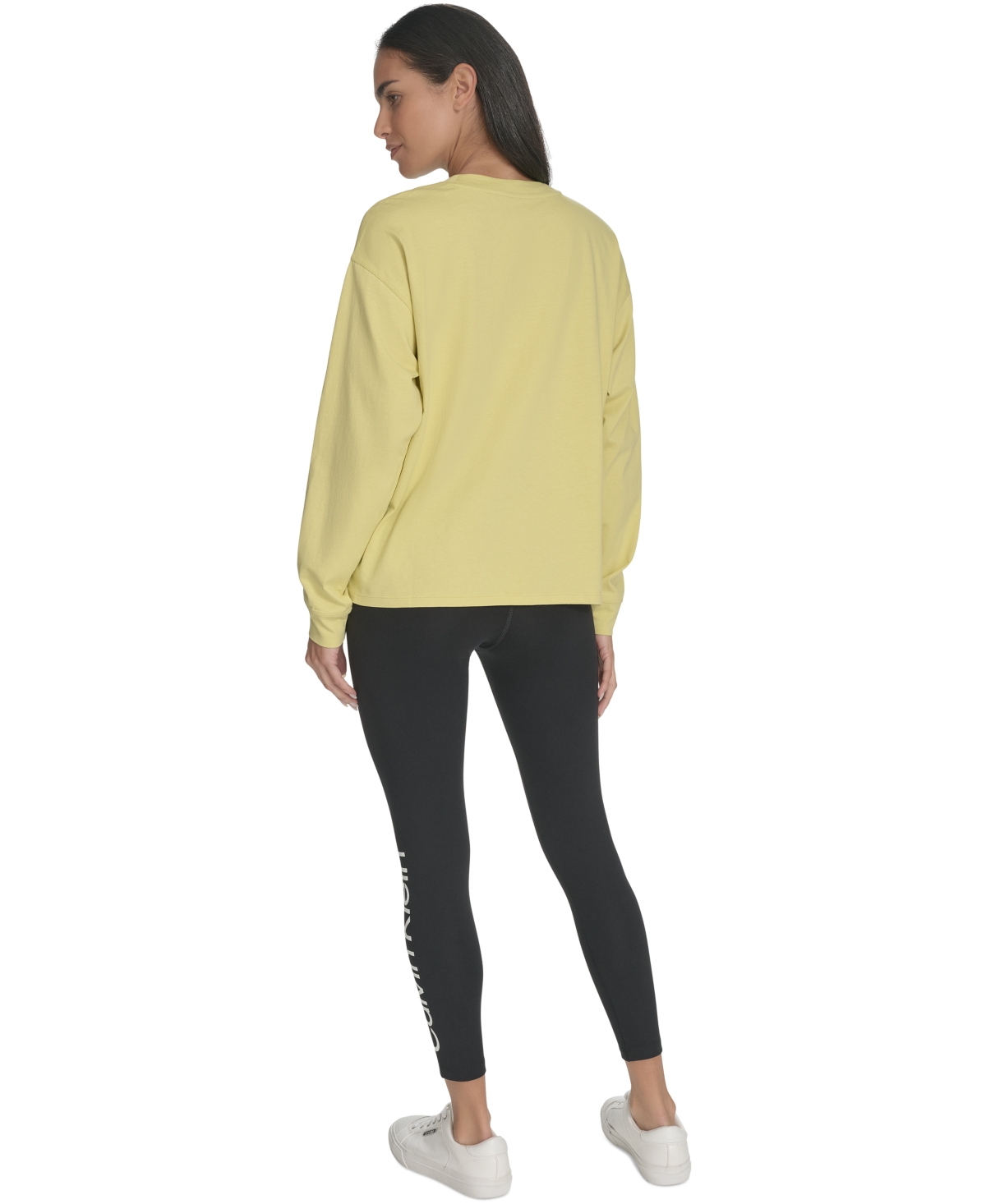Shop Calvin Klein Performance Women's Long-sleeve Crewneck T-shirt In Muted Lime