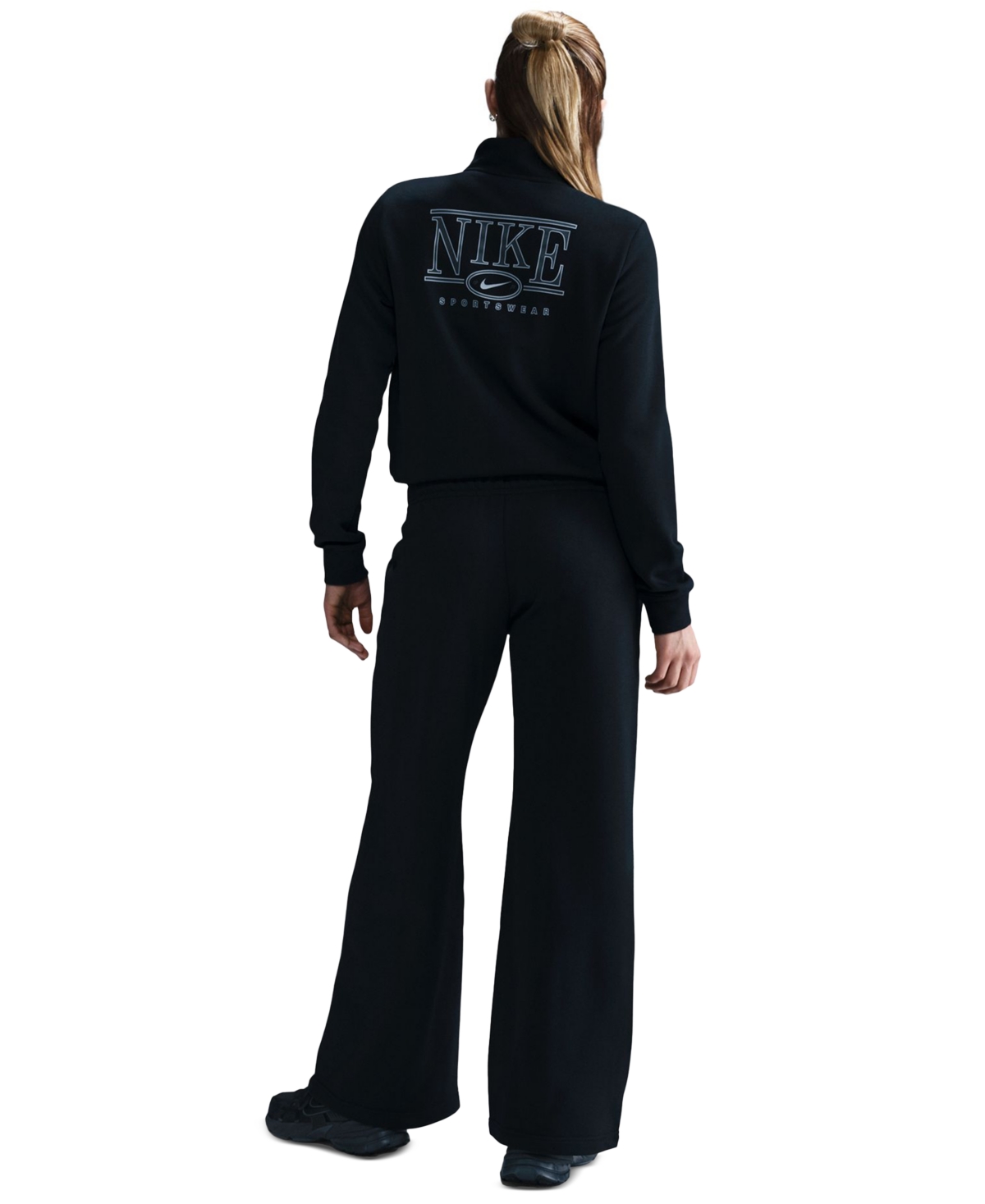 Nike Women's  Sportswear Club Fleece Mid-rise Wide-leg Graphic Pants In Black