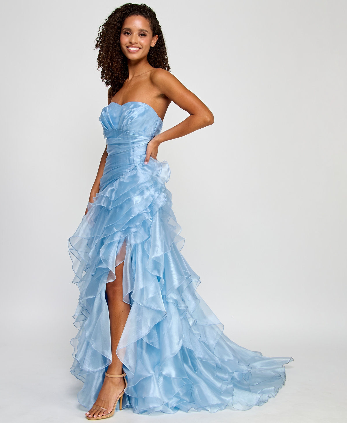 Say Yes Juniors' Ruffled Strapless Ball Gown, Created For Macy's In Light Blue