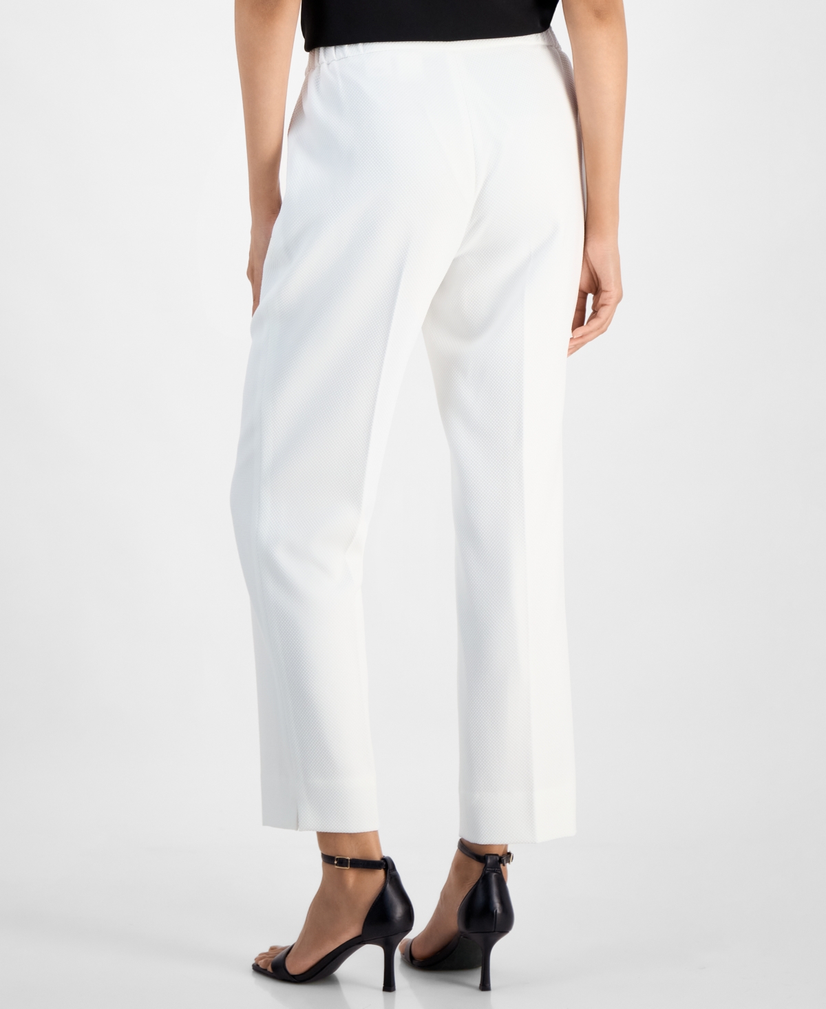 Kasper Women's Textured Fly-front Elastic-back Ankle Pants, Regular & Petite Sizes In Lily White