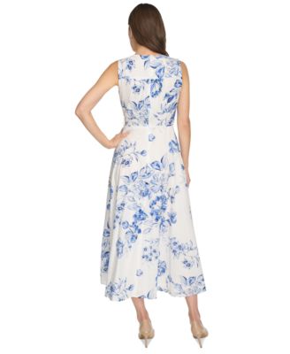 sachin and babi light blue dress Calvin Klein Plus Size Short Sleeve Printed Chiffon V-Neck Midi Dress