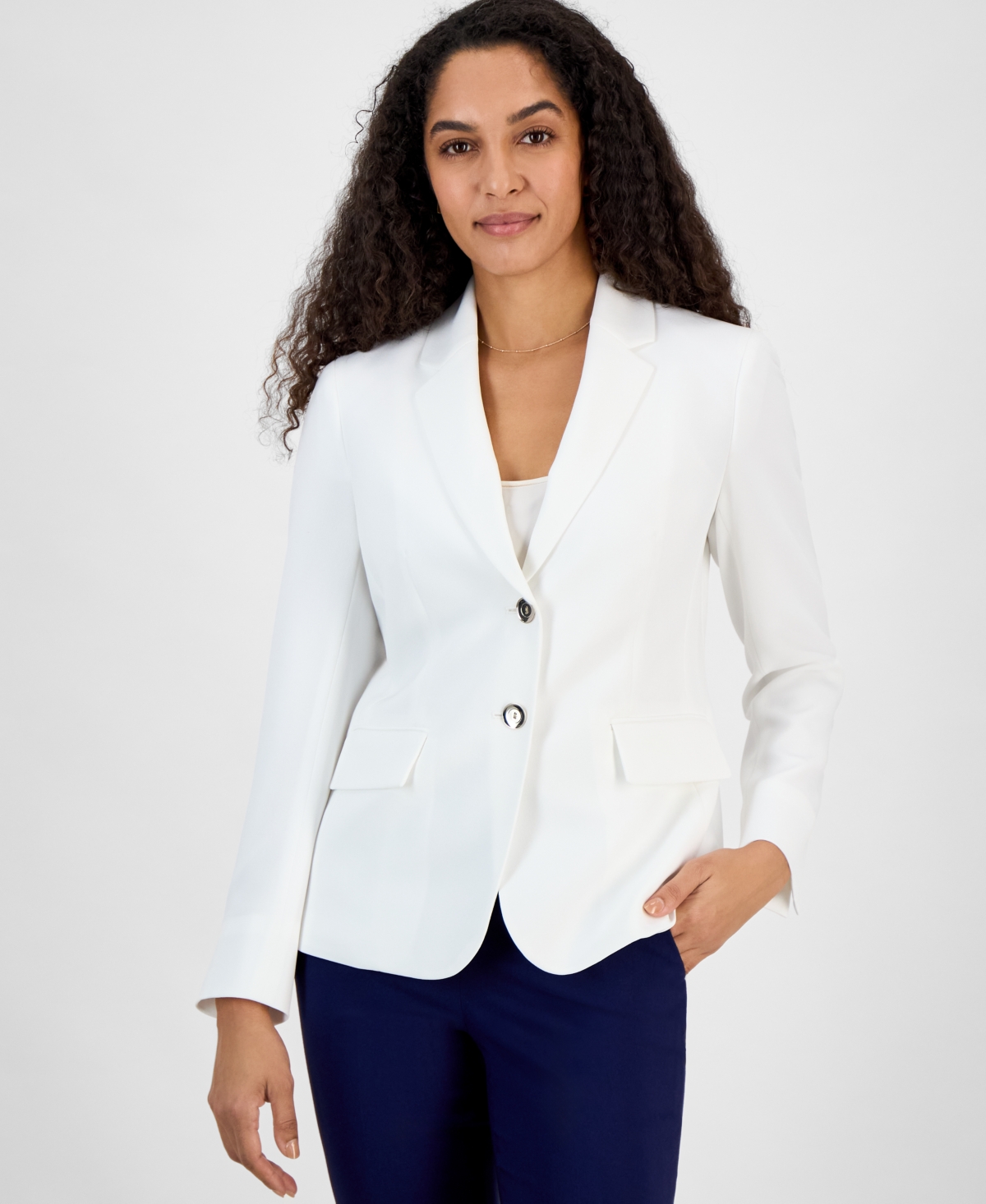 Kasper Petite Notched Three-button Flap-pocket Blazer In Lily White