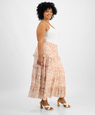 Trendy Plus Size Tiered Floral Maxi Skirt, Exclusively at Macy's