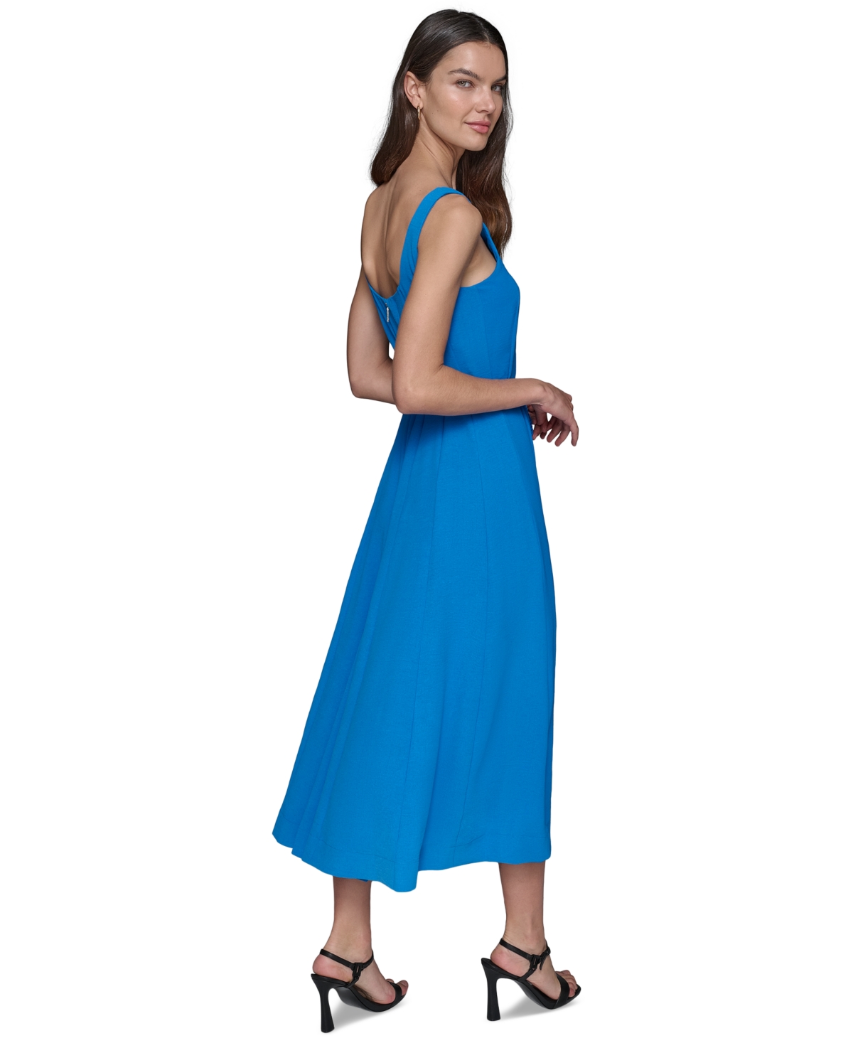Shop Karl Lagerfeld Women's Scoop-neck Belted Sleeveless Midi Dress In Frnch Blue