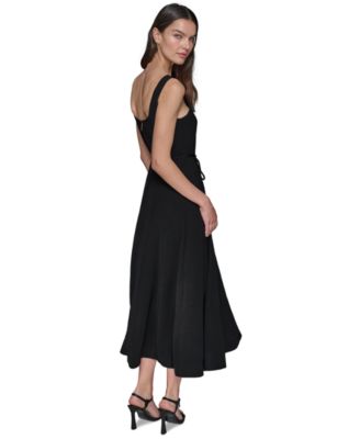 Women's Scoop-Neck Belted Sleeveless Midi Dress