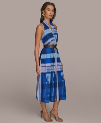 donna karan women's printed belted a-line dress Floral Belted A Line Midi Dress | Shirt Dress