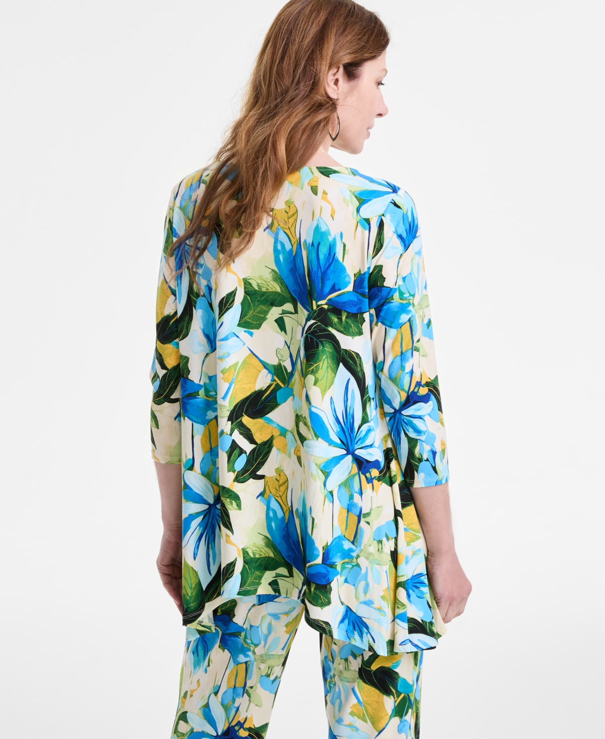Jm Collection Plus Size Printed High-low Swing Top, Exclusively At Macy's In Beige Creme