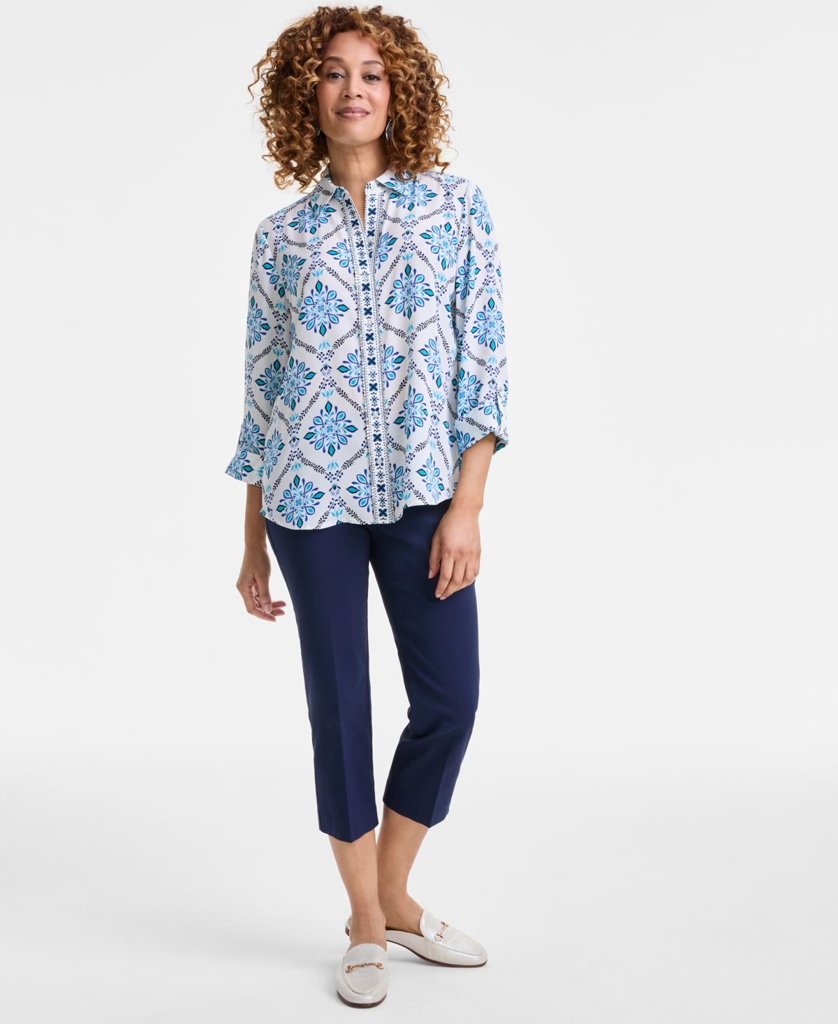 JM COLLECTION WOMEN'S EMBELLISHED-PLACKET BUTTON-FRONT SHIRT, EXCLUSIVELY AT MACY'S 