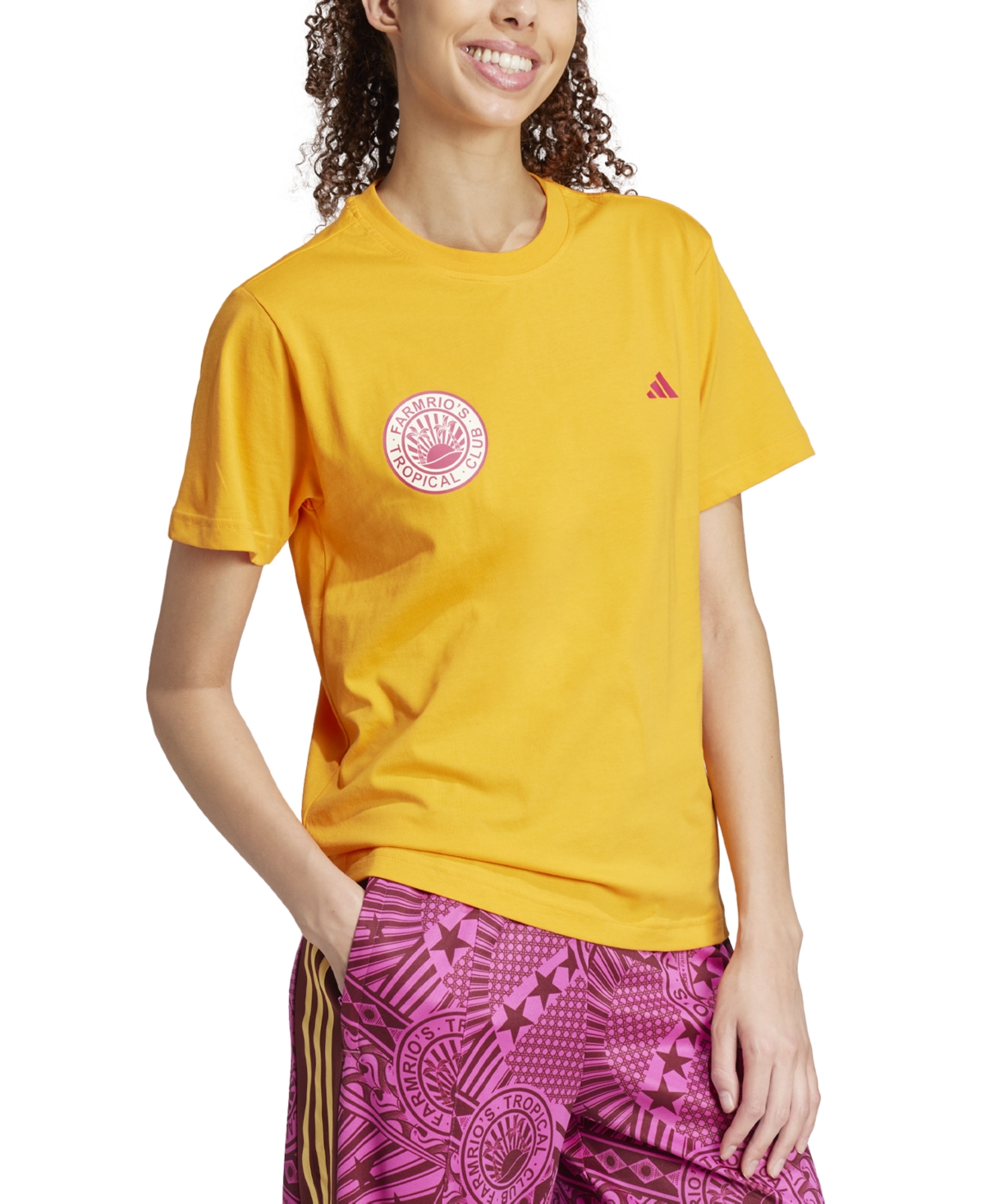 Adidas Originals Women's X Farm Rio Cotton Tropical Logo Graphic T-shirt In Bright Orange