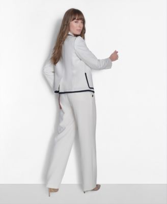 Tommy Hilfiger Womens Contrast Trim Crewneck Top Contrast Trim Puff Sleeve Jacket Sailor Pants In Ivory