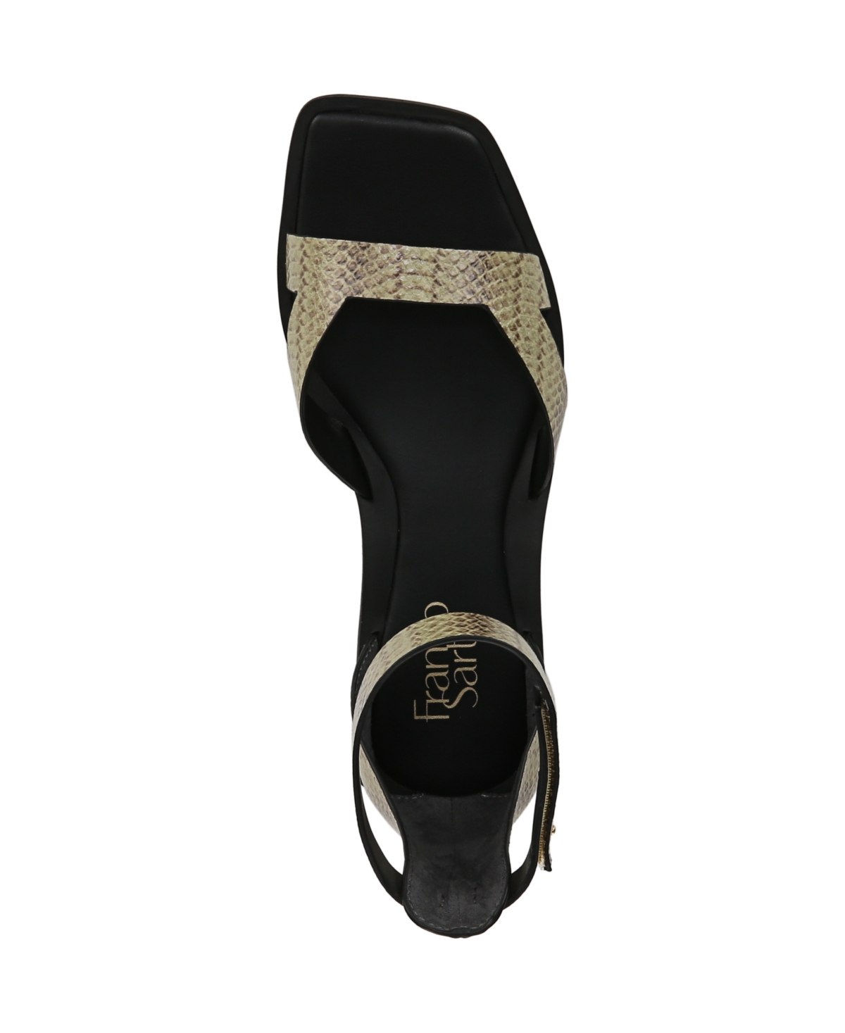 Franco Sarto Women's Elisa Open Square Toe Ankle Strap Flat Sandals In Green Snake Print Faux Leather