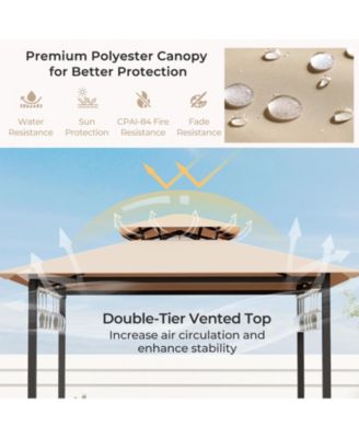 GOUUN 3-Piece Patio Bar Set Grill Gazebo & 2 Bar Stools with Tempered Glass Bar Table