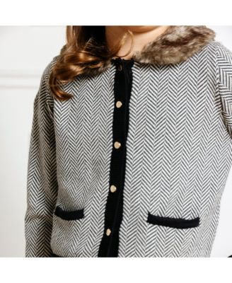 Girls Long Sleeve Cardigan and Skirt Sweater Set with Trim