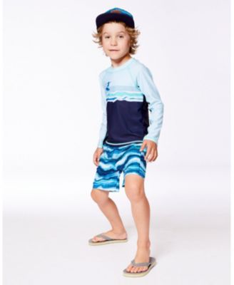 Boy Printed Boardshorts Blue Wave And Black - Toddler|Child